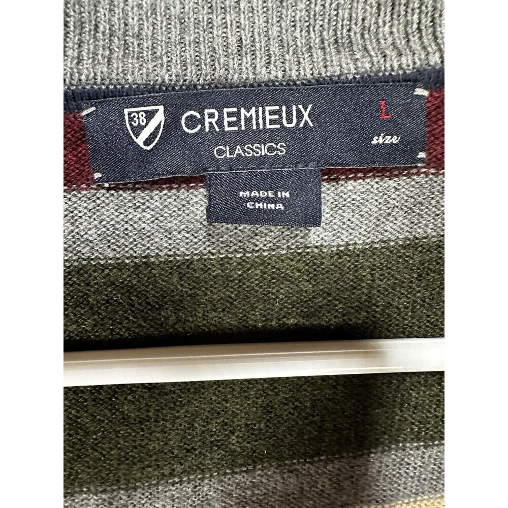 Cremieux Classics Sweater Men's L Multi-color Striped Cotton Cashmere Blend